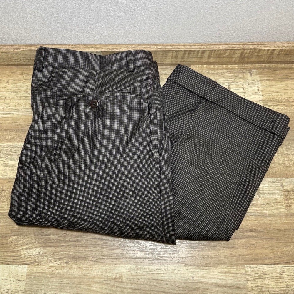 Zanella Bennett Wool Pleated Cuffed Dress Trousers Men 40 Brown Mico Houndstooth